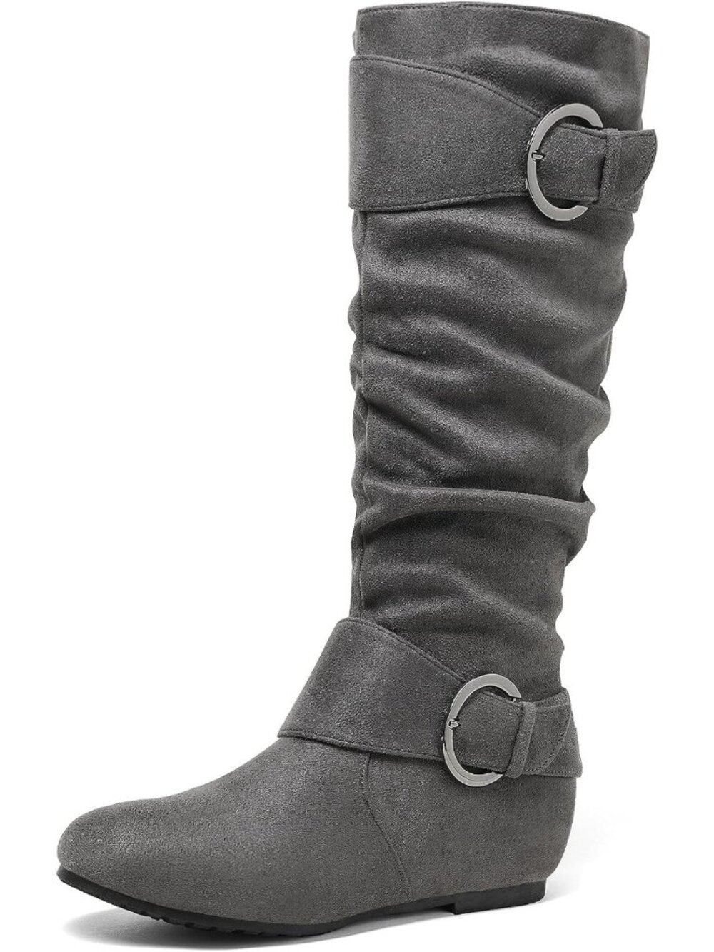 Women's Ura-Grey Faux Suede High Low Hidden Wedge Side Zipper Knee High Boots